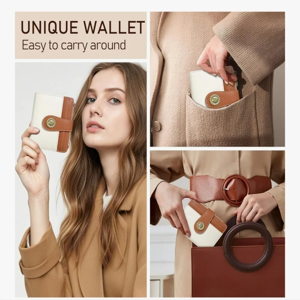 RFID-Blocking White and Brown Wallet